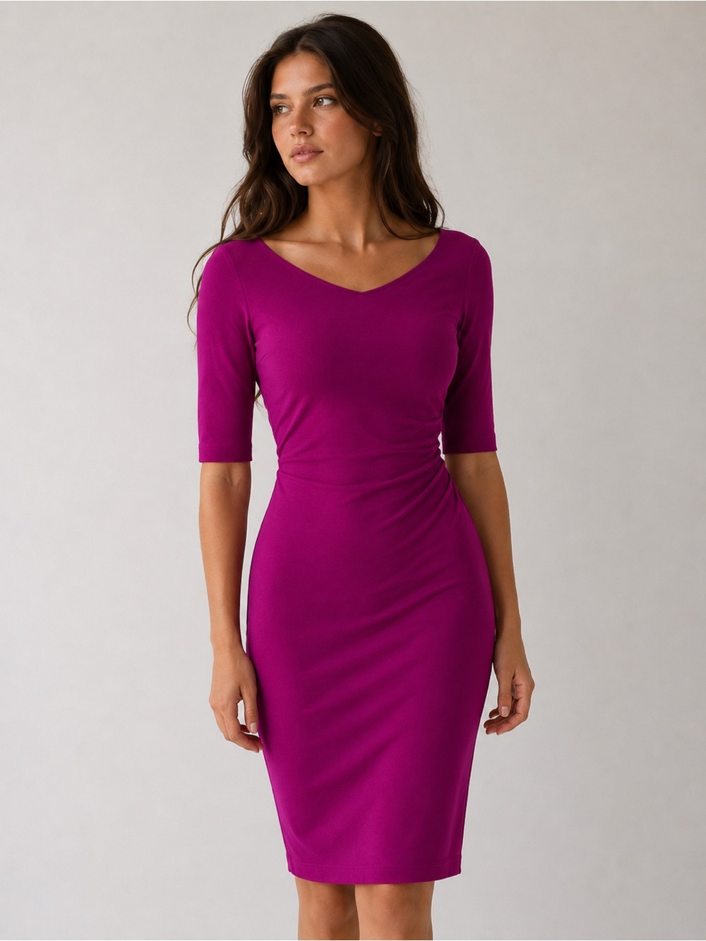 Piazza Sempione Magenta Off the Shoulder Sheath Dress